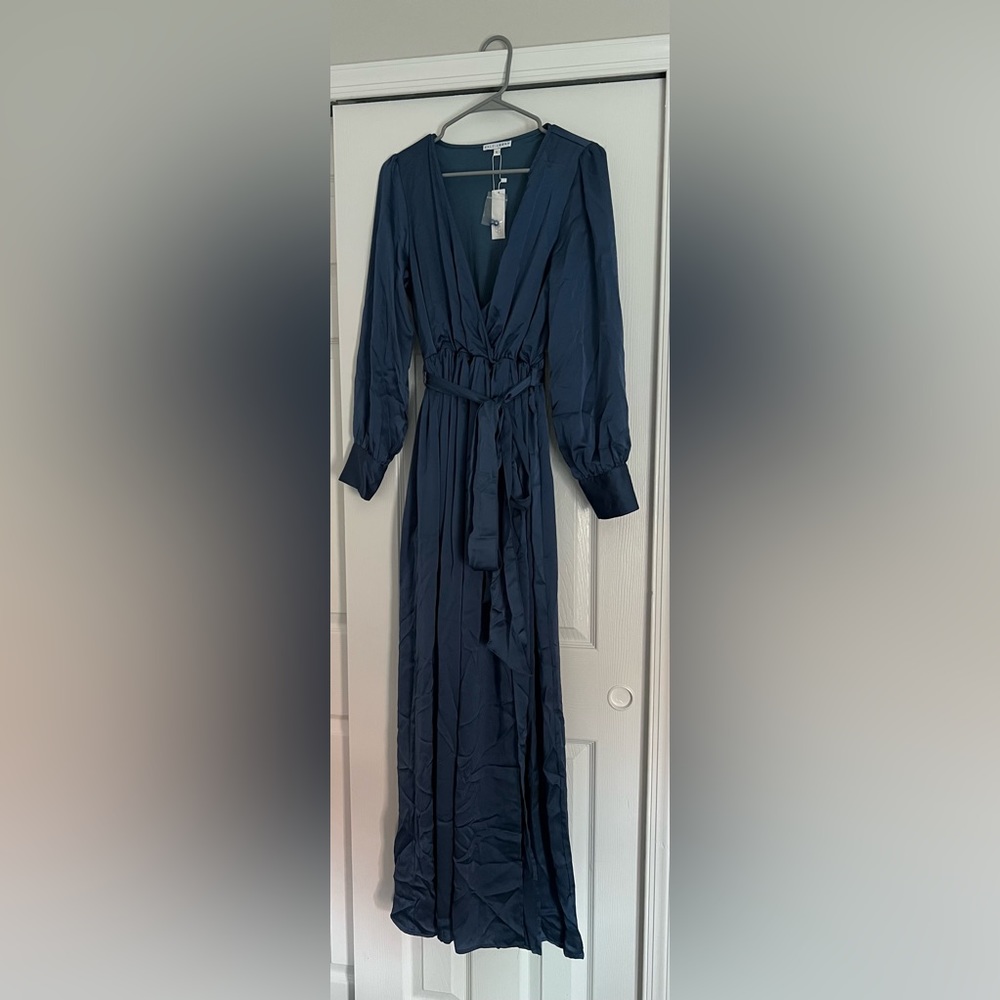 Baltic Born Jenna Slate Blue Satin Maxi Dress